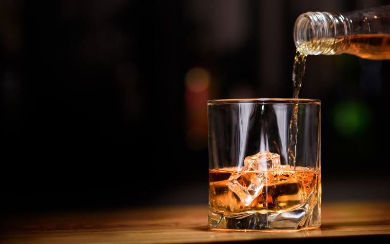 Whisky served in a glass